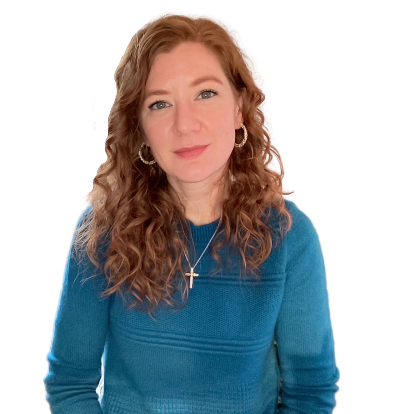 Redheaded Young Woman in Blue Sweater