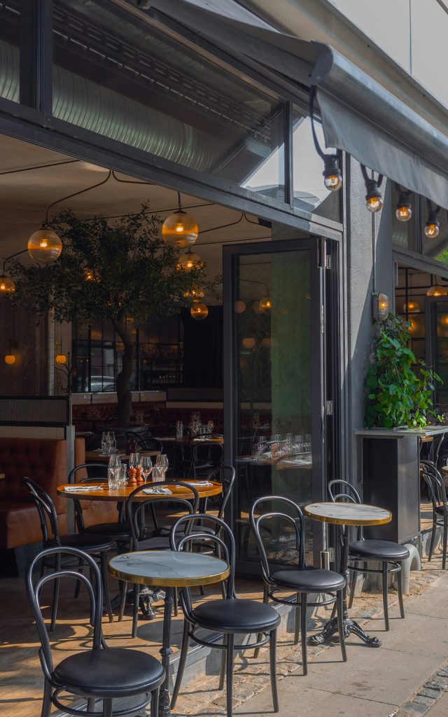 Outdoor Patio with cafe tables and chairs